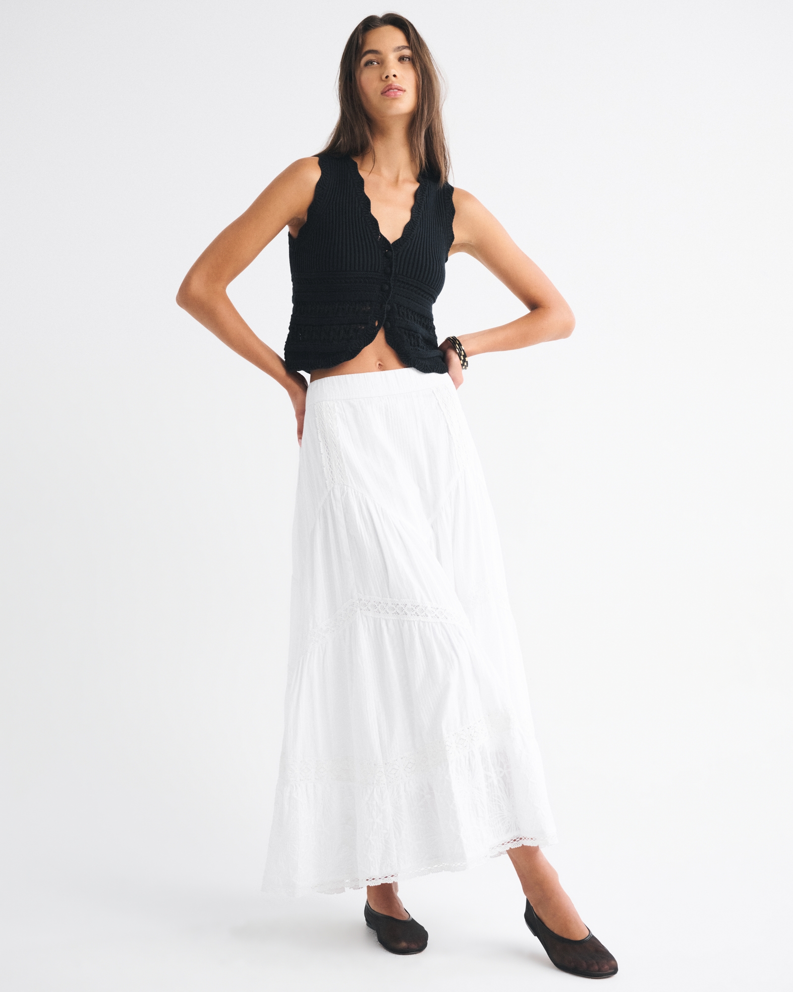 High Rise Drop-Waist Boho Maxi Skirt