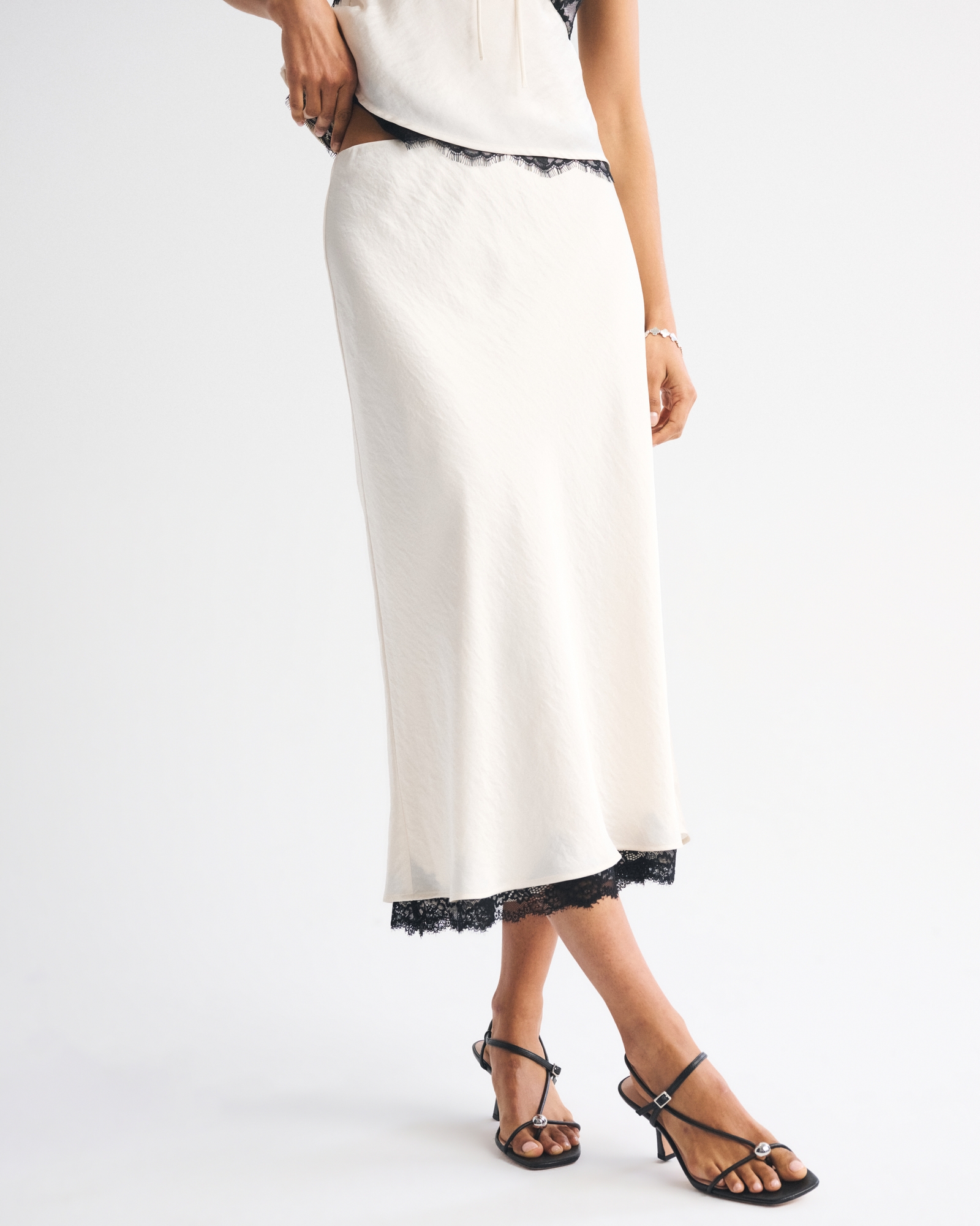 High Rise Satin Midi Skirt
