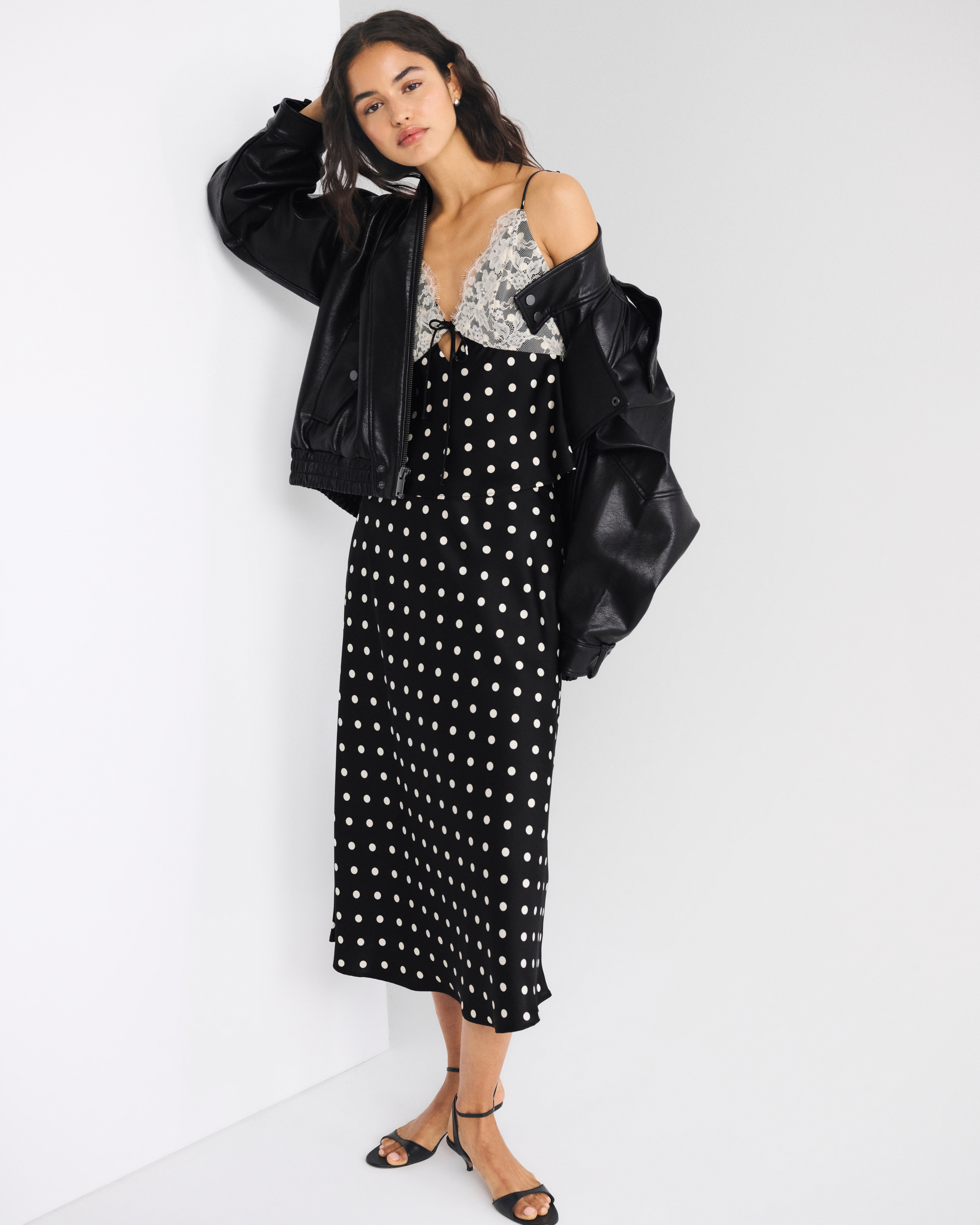 Abercrombie & Fitch High Rise Satin Midi Skirt In Black