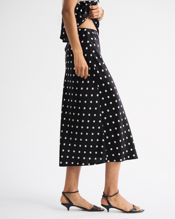 High Rise Satin Midi Skirt