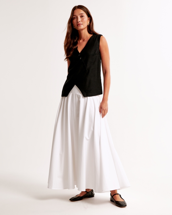 Mid Rise Drop-Waist Maxi Skirt, White