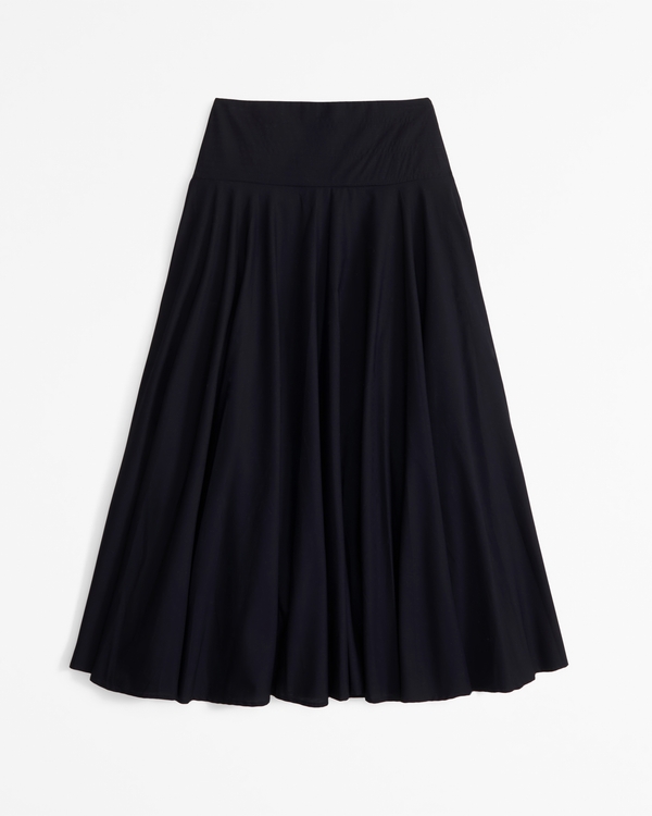 Mid Rise Drop-Waist Maxi Skirt, Black