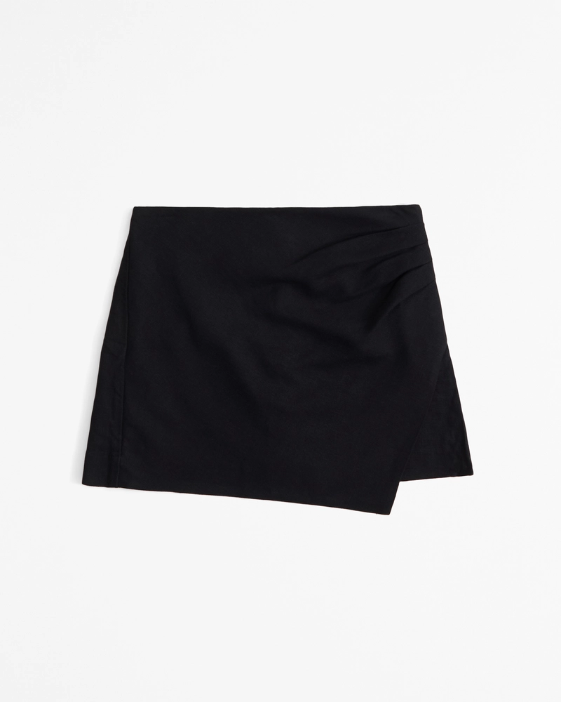 Draped Linen-Blend Wrap Mini Skort