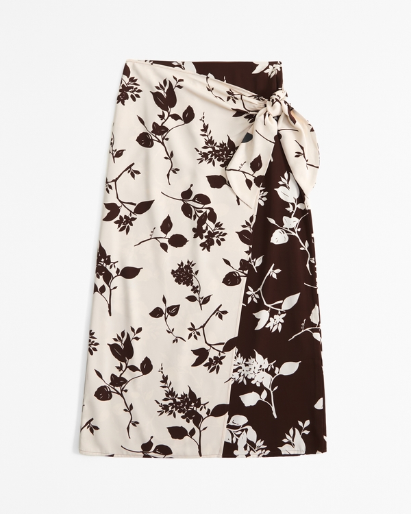 Mid Rise Wrap Maxi Skirt, Brown Pattern