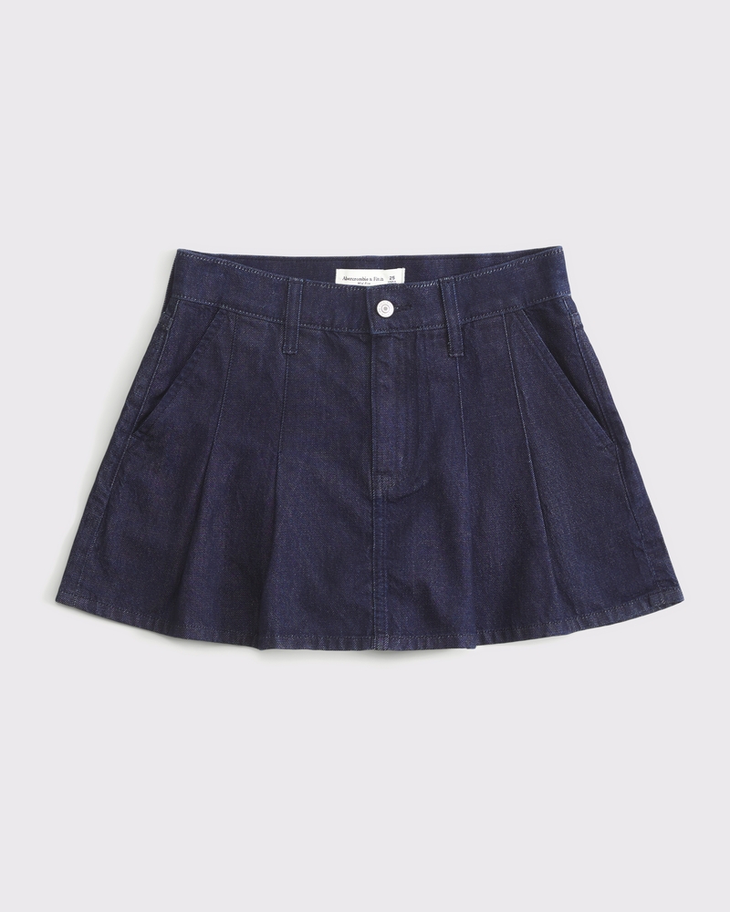 Women's Mid Rise Denim Pleated Mini Skirt Women's Clearance