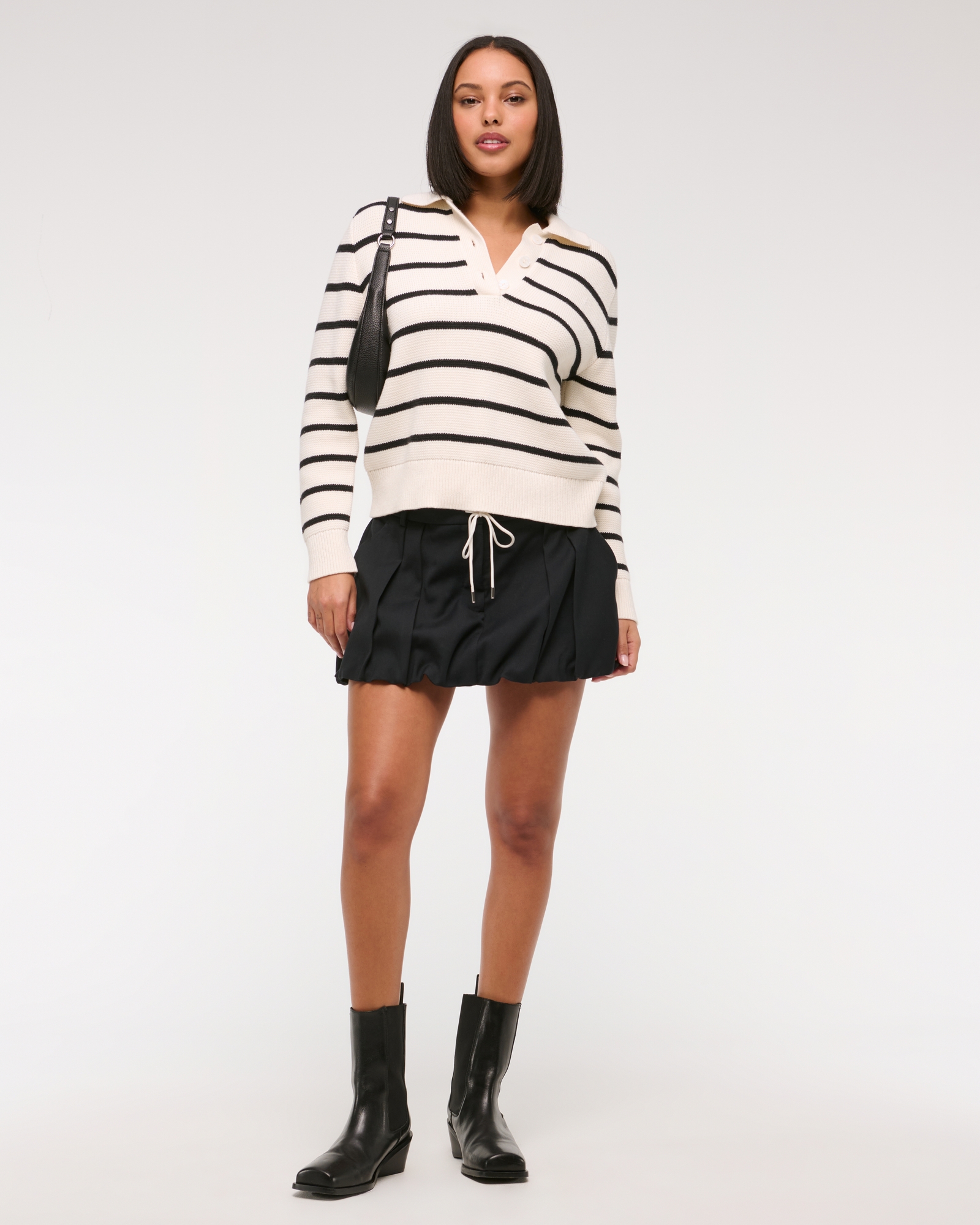 Mid Rise Bubble Hem Mini Skort