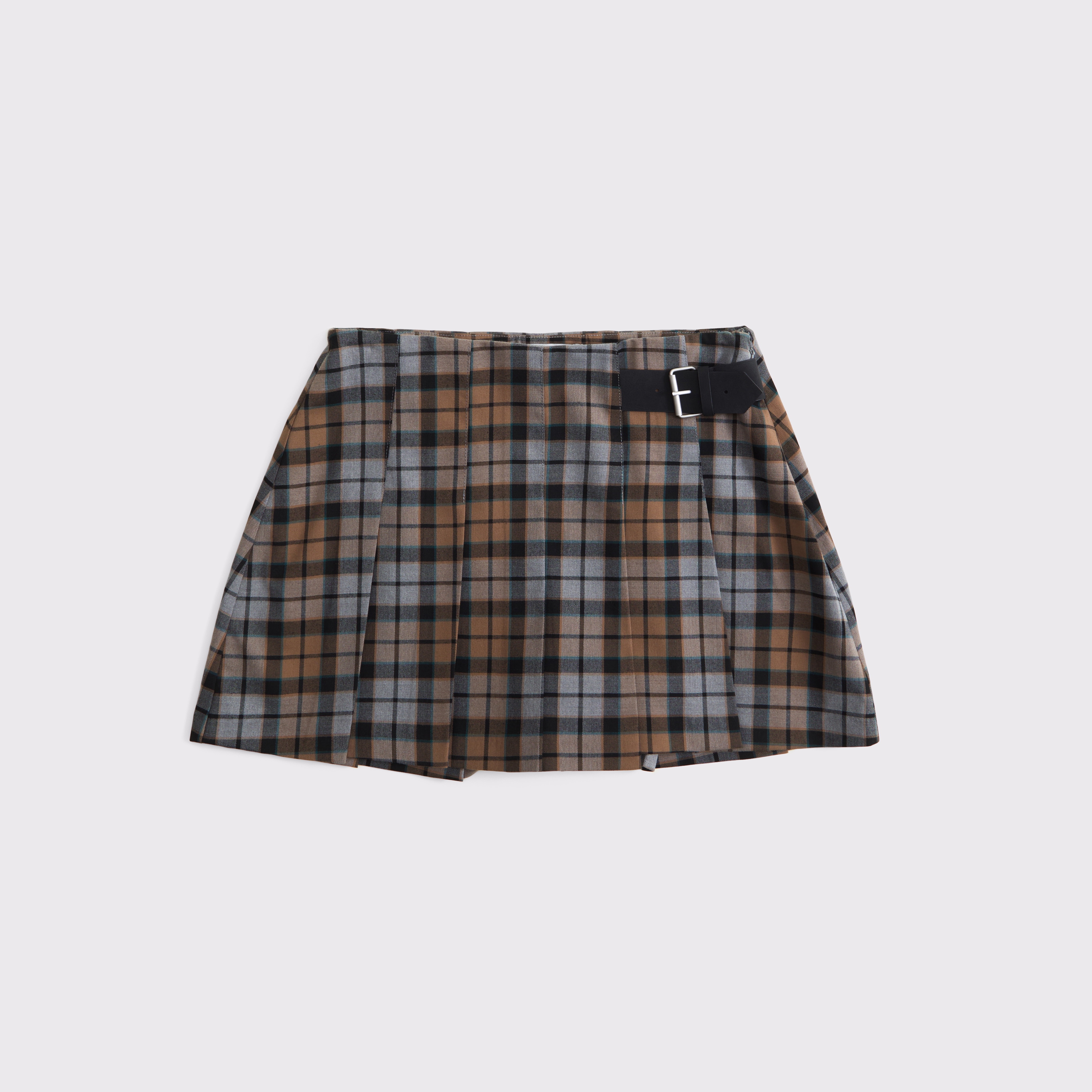【Anyone more】Cuddly Check Belted Pleated Skirt Women's High Rise Pleated Belted Skort | Women's Clearance