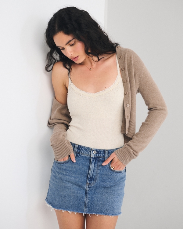 Mid Rise Denim Mini Skort, Medium view 1