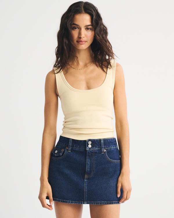 Mid Rise Denim Mini Skort, Dark Wash view 1