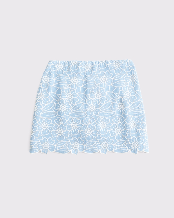 The A&F Scarlett Curve Love Linen-Blend Mini Skort, Blue view 1