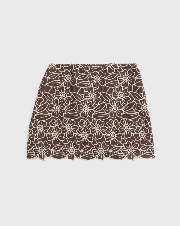 The A&F Scarlett Curve Love Linen-Blend Mini Skort, Dark Brown view 1