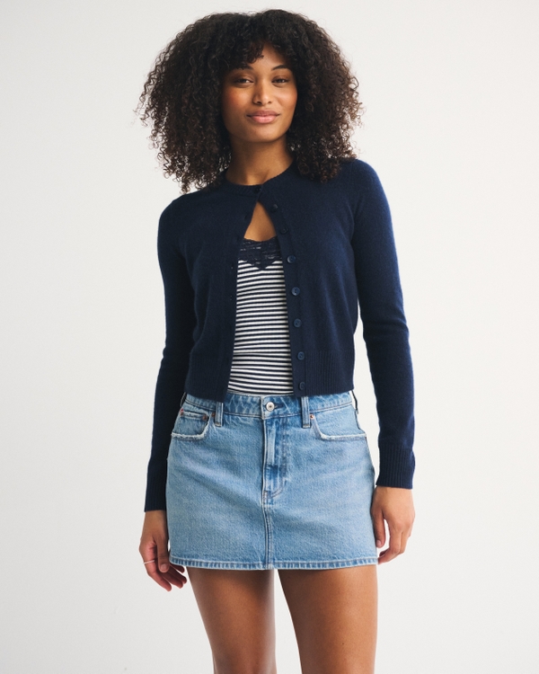 Curve Love Mid Rise Embroidered Denim Mini Skort, Medium view 1