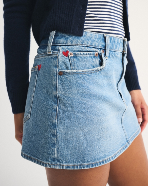 Curve Love Mid Rise Embroidered Denim Mini Skort, Medium view 2