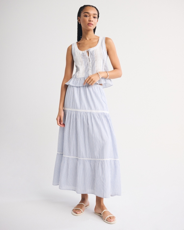Boho Maxi Skirt, Blue Stripe view 2