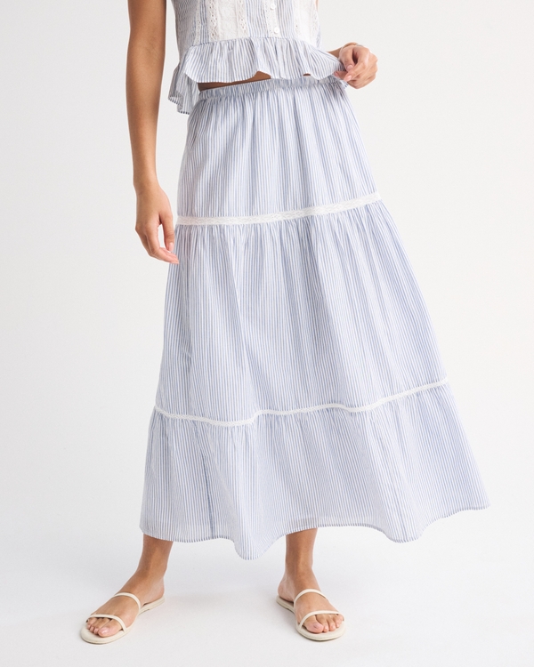 Boho Maxi Skirt, Blue Stripe view 2