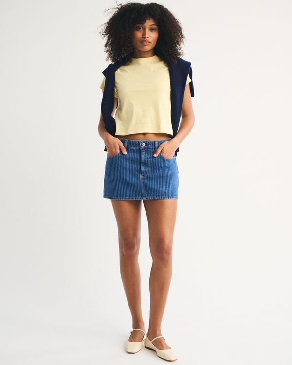 Curve Love Mid Rise Denim Mini Skort, Medium Stripe view 2