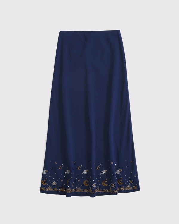 Embroidered Maxi Skirt, Deep Navy view 1
