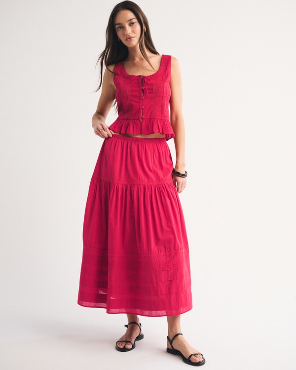 Boho Maxi Skirt, Vivid Red view 1