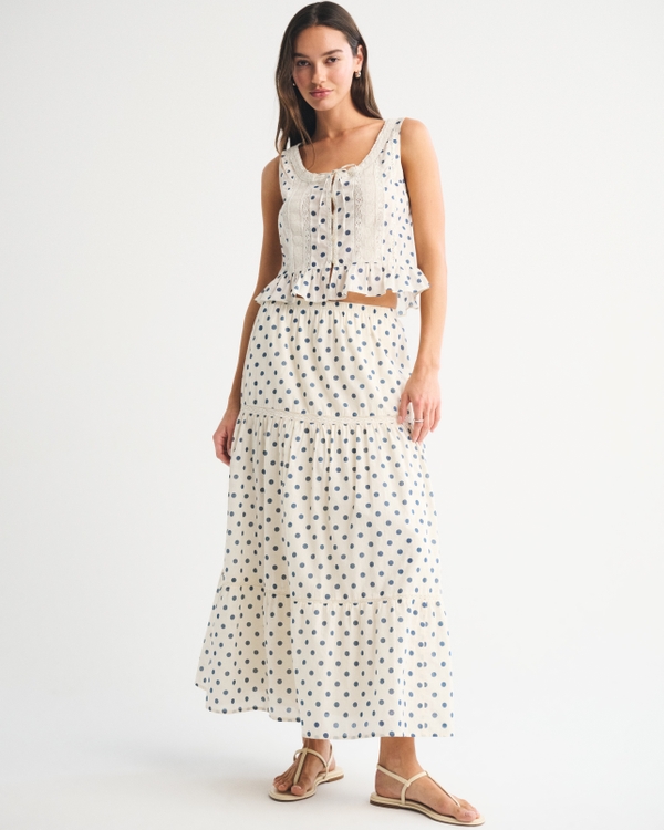 Boho Maxi Skirt, Blue Polka Dot view 1