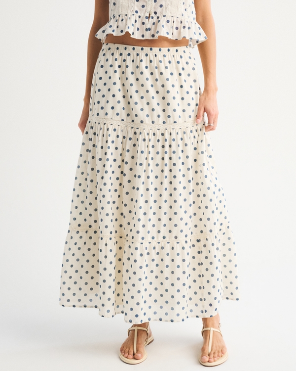 Boho Maxi Skirt, Blue Polka Dot view 2