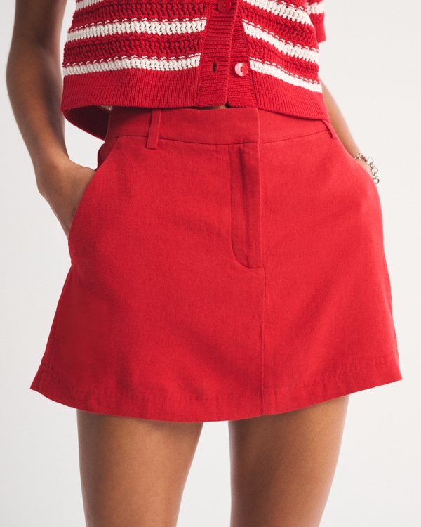 Linen-Blend Tailored Mini Skort