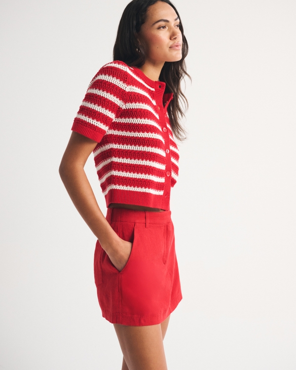 Linen-Blend Tailored Mini Skort
