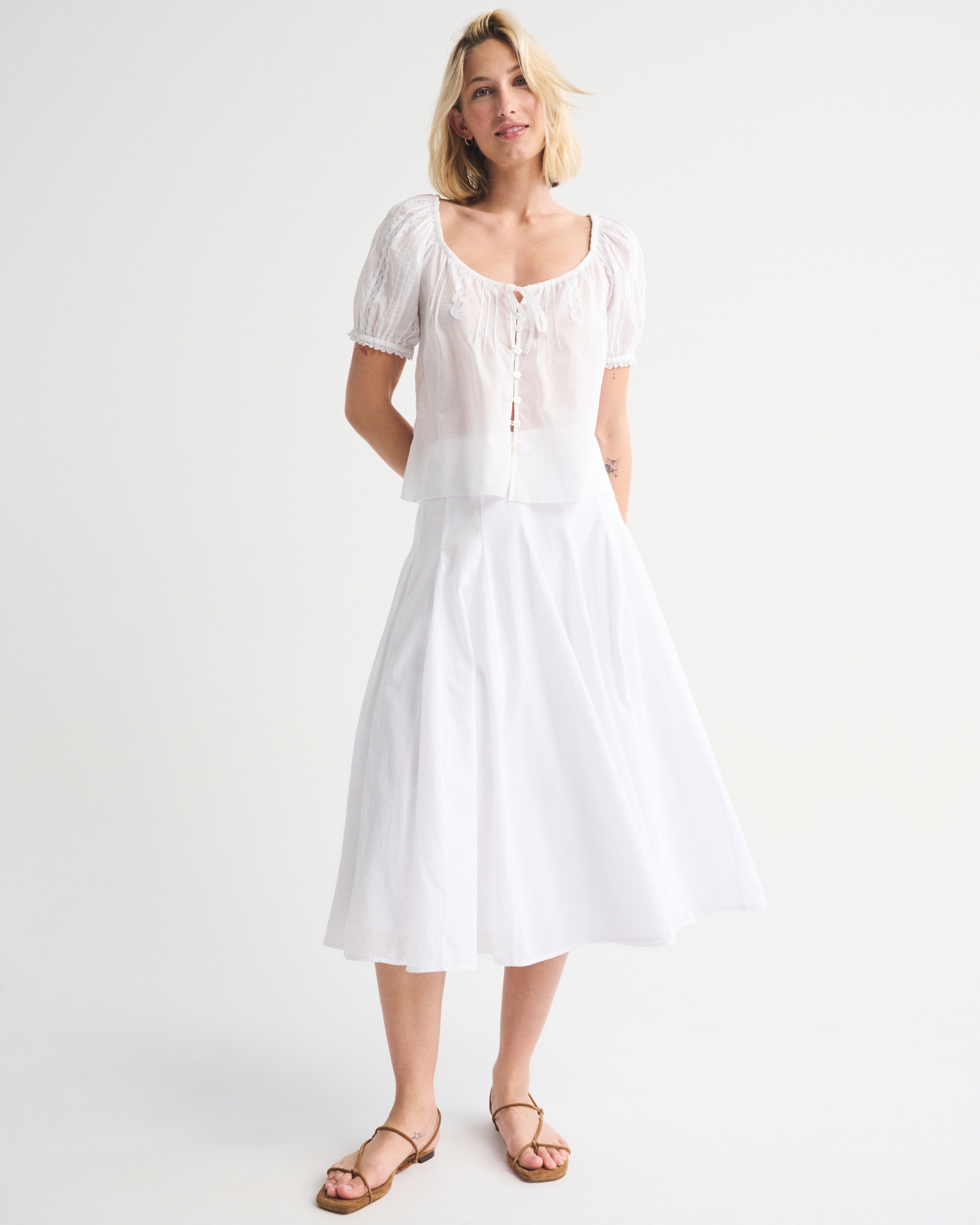 100% Cotton Godet Midi Skirt thumbnail 2