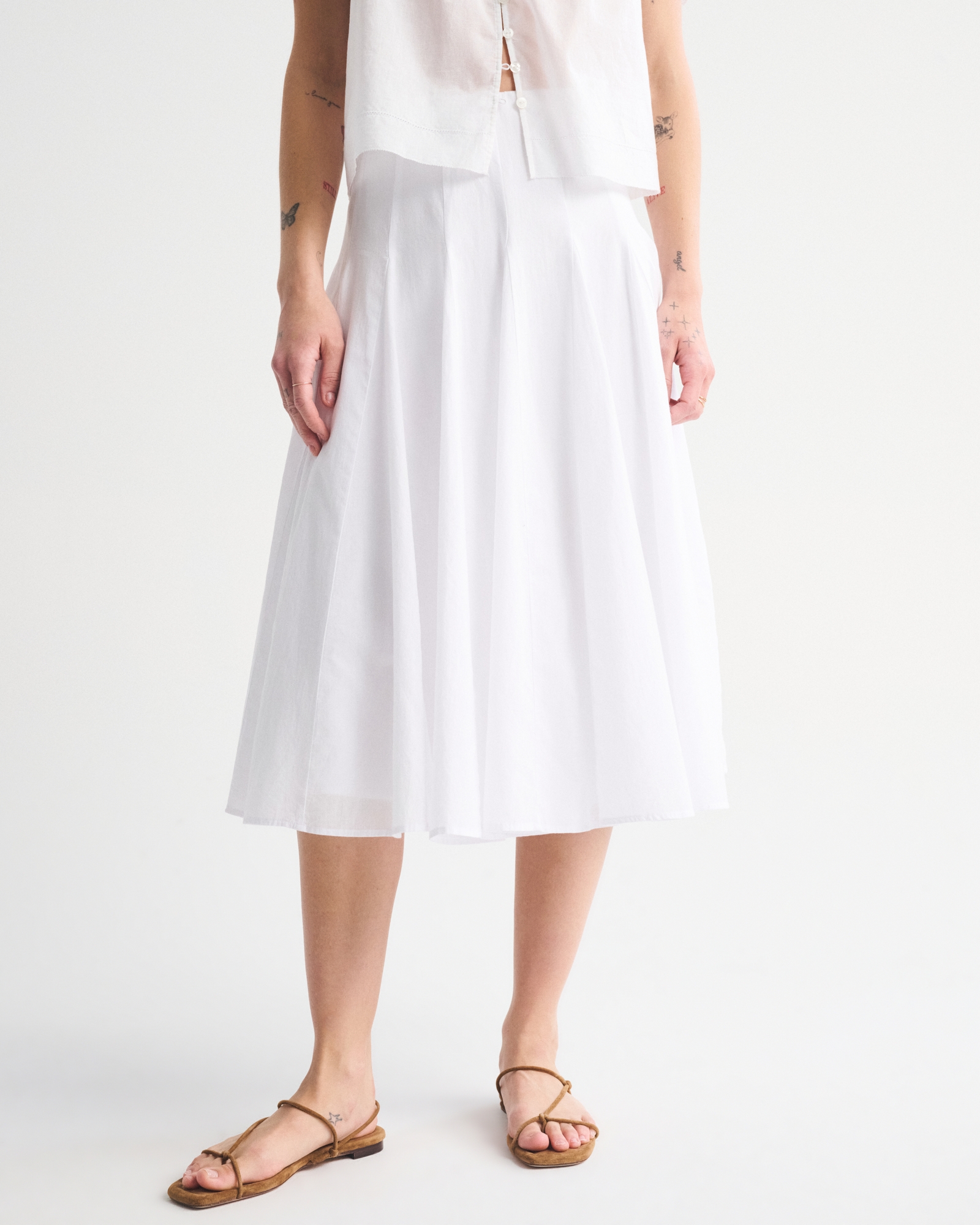 100% Cotton Godet Midi Skirt thumbnail 3