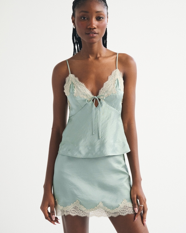 Lace Hem Mini Skort, Green view 1