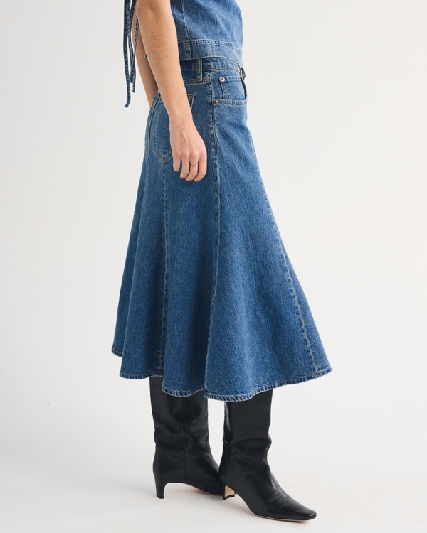Women's Linen-Blend Denim Midi Skirt | Women's Bottoms