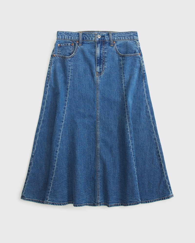 Women's Linen-Blend Denim Midi Skirt | Women's Bottoms