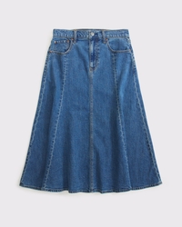 Linen-Blend Denim Midi Skirt