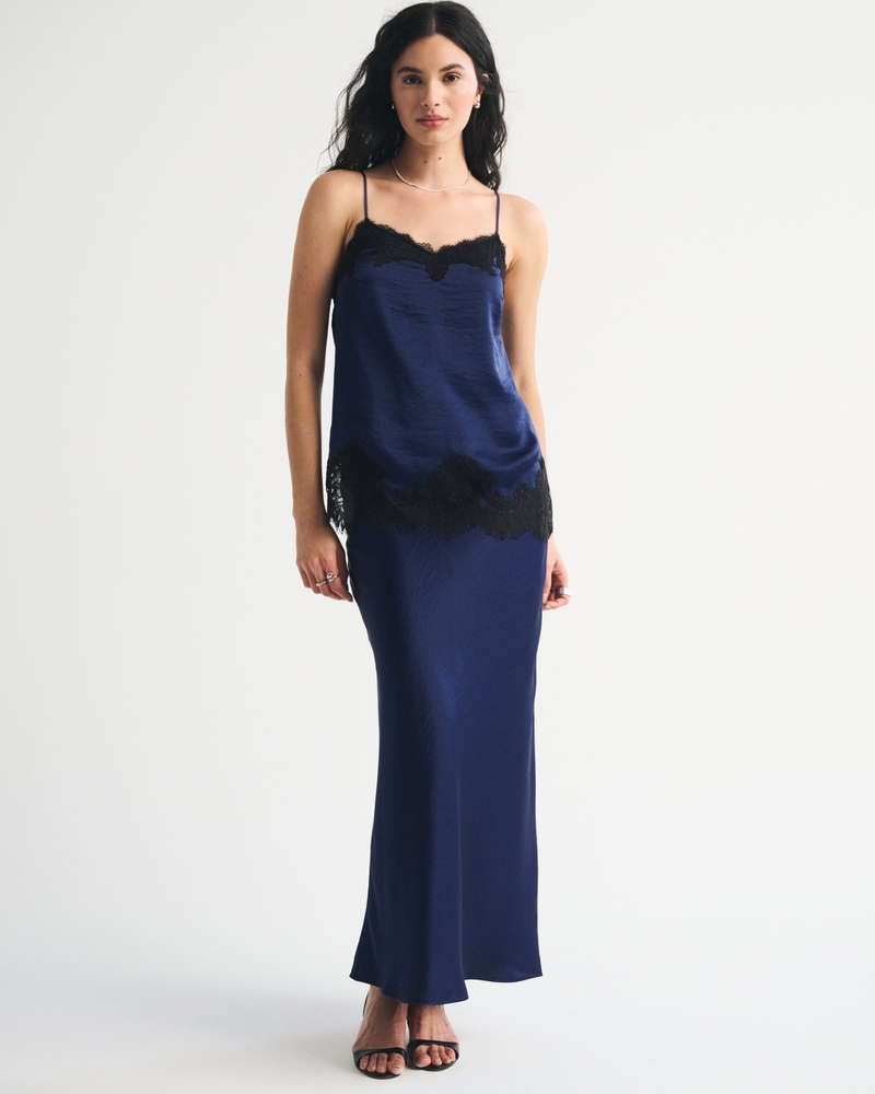 Mid Rise Satin Maxi Skirt