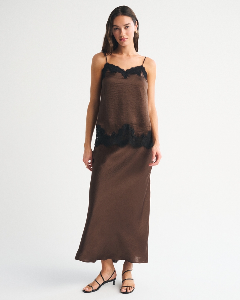 Mid Rise Satin Maxi Skirt