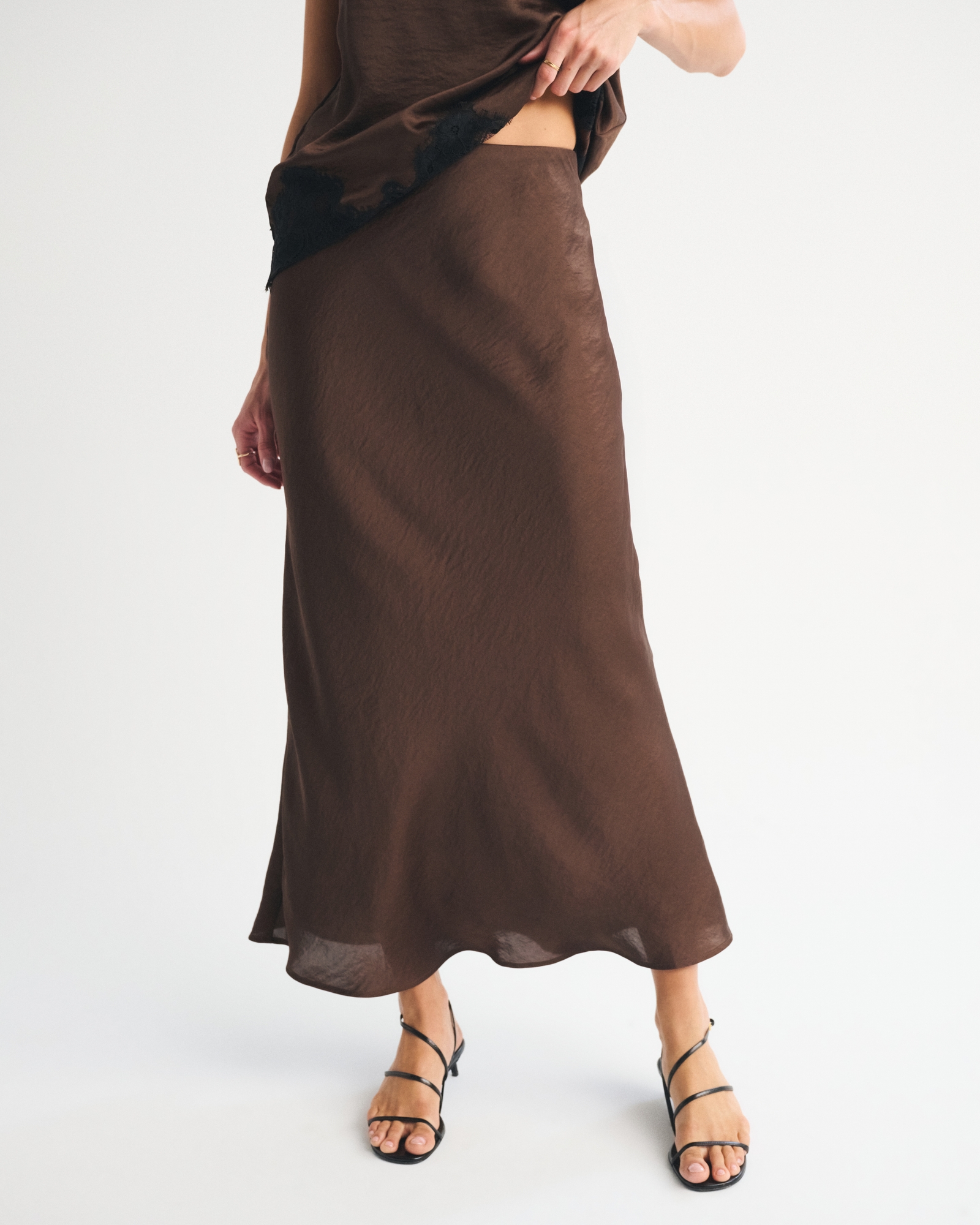 High Rise Satin Maxi Skirt
