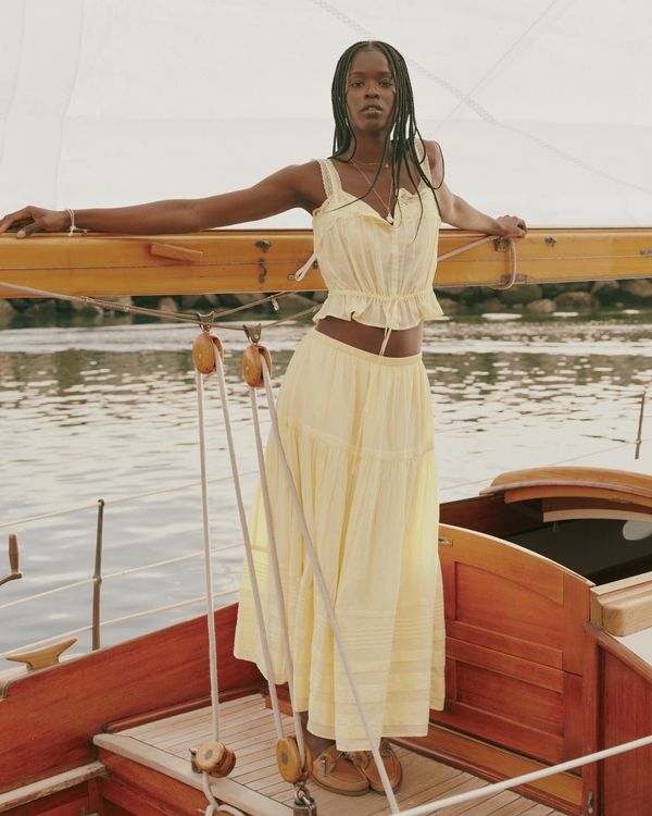 Boho Maxi Skirt, Pastel Yellow view 1