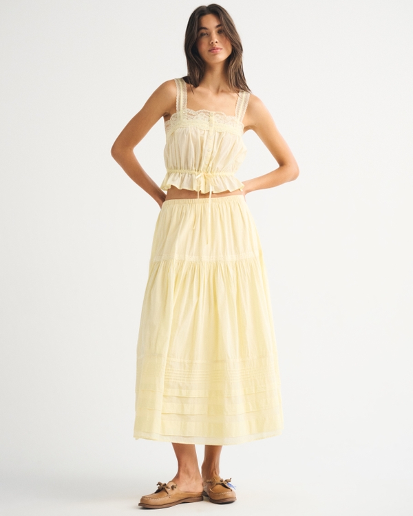Boho Maxi Skirt, Pastel Yellow view 2