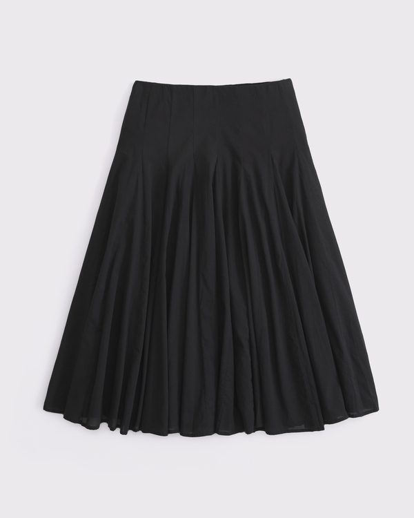 100% Cotton Godet Midi Skirt, Black view 1