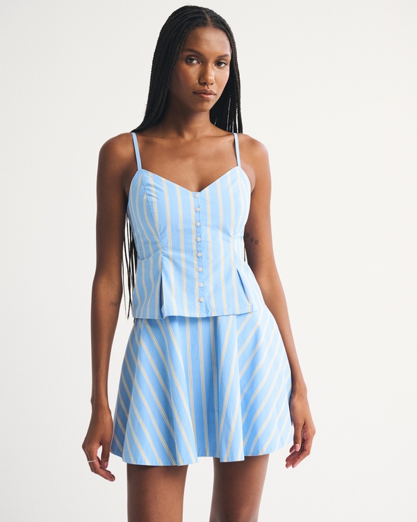 府綢荷葉邊迷你短裙裤, 藍色直條紋 view 2
