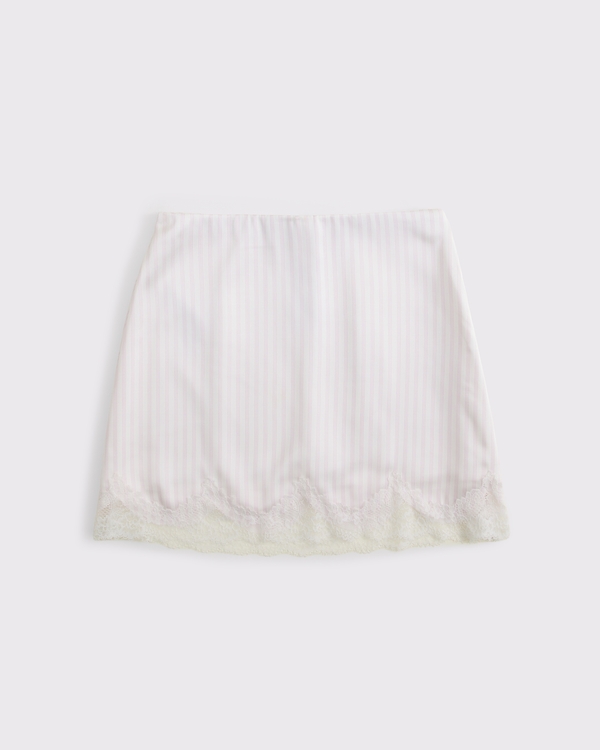 The A&F Scarlett Lace-Trim Satin Mini Skort, Light Pink Stripe view 1