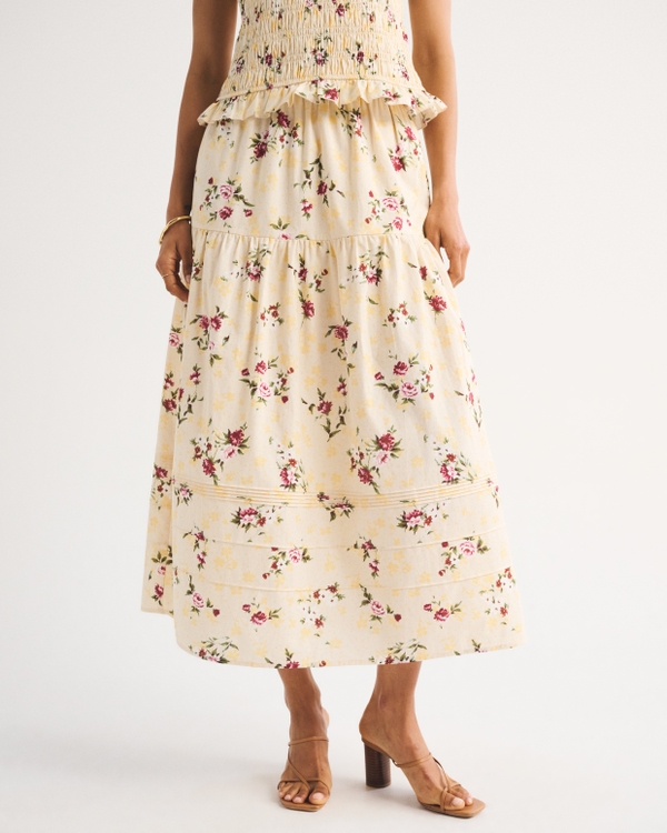 100% Cotton Boho Maxi Skirt, Yellow Floral view 2