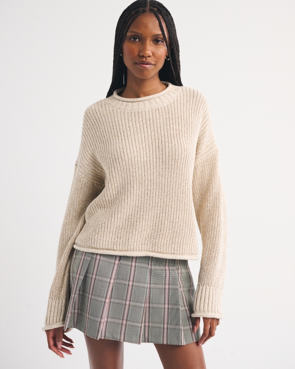 Pleated Tailored Mini Skort, Black Plaid view 1