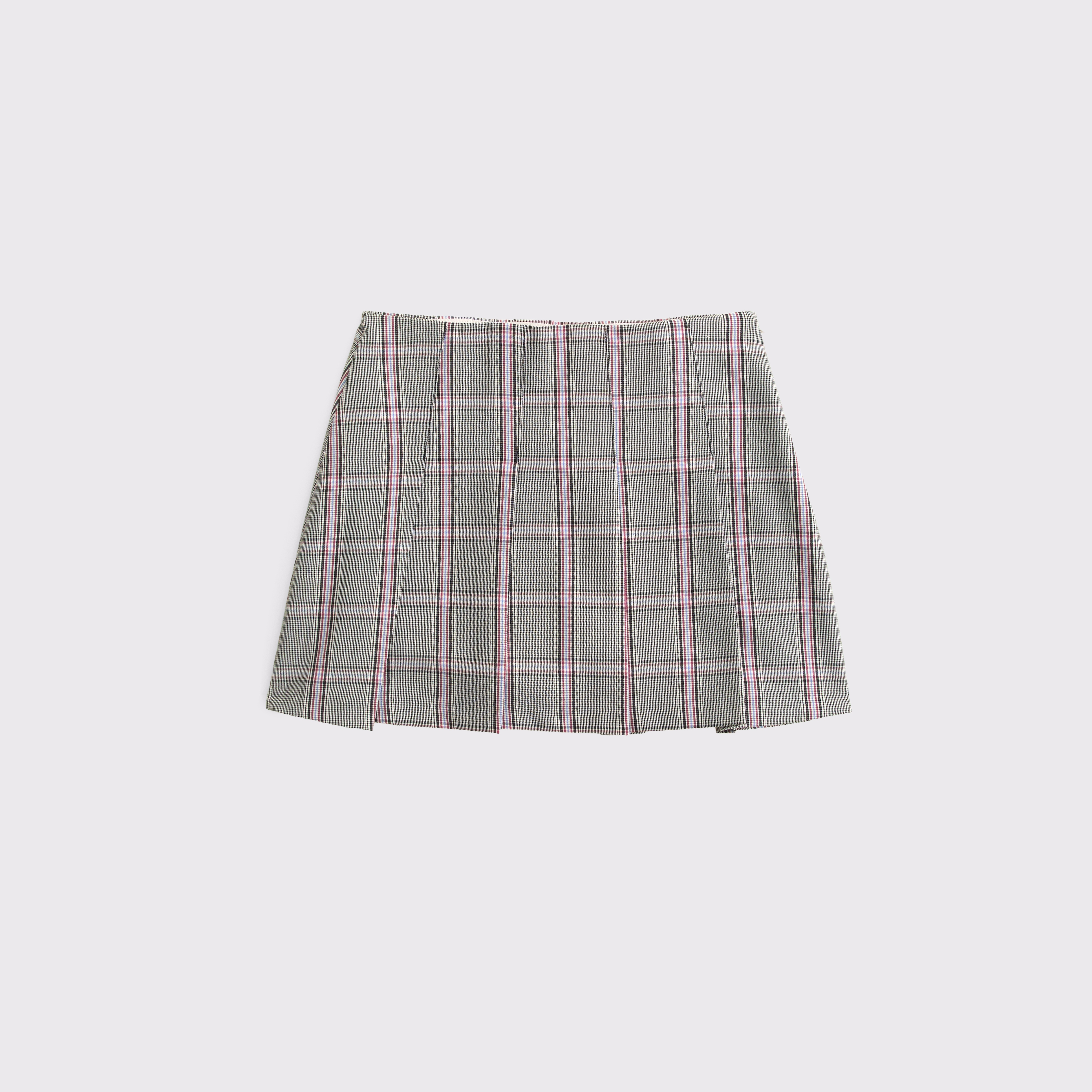 Женская юбка-шорты Abercrombie & Fitch Pleated Tailored Mini Skort, цвет: Чёрный клетчатый — фото 1