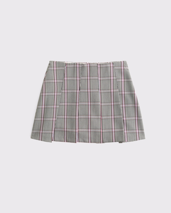 Pleated Tailored Mini Skort, Black Plaid view 1