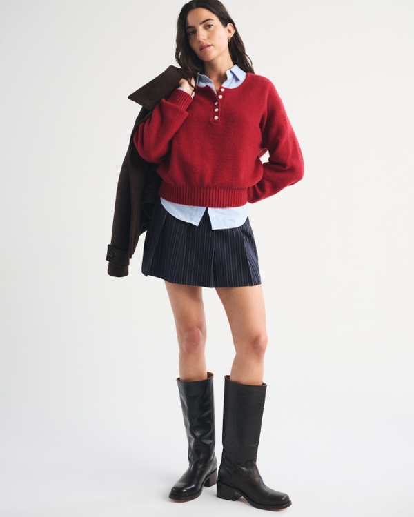 Pleated Tailored Mini Skort, Navy Pinstripe view 2