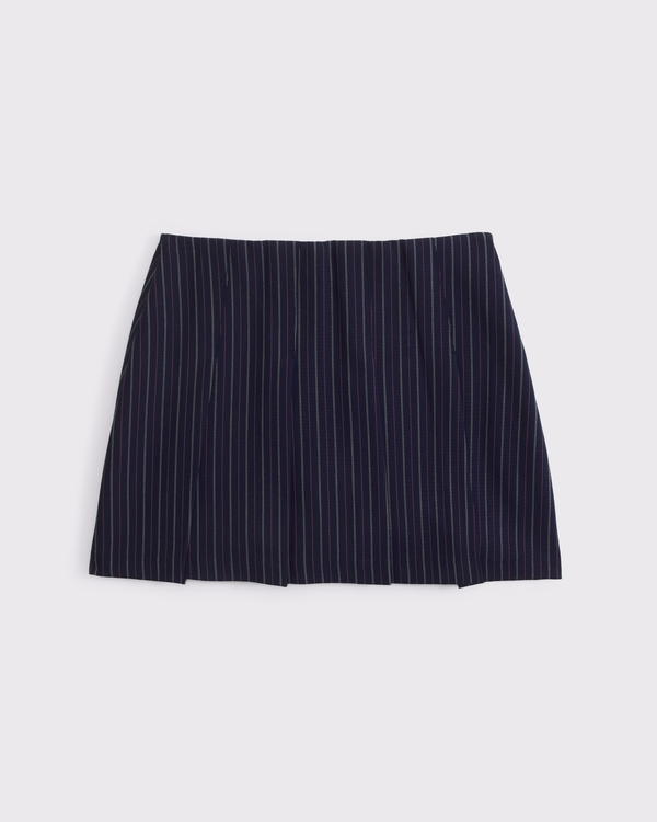 Pleated Tailored Mini Skort, Blue Pinstripe view 1