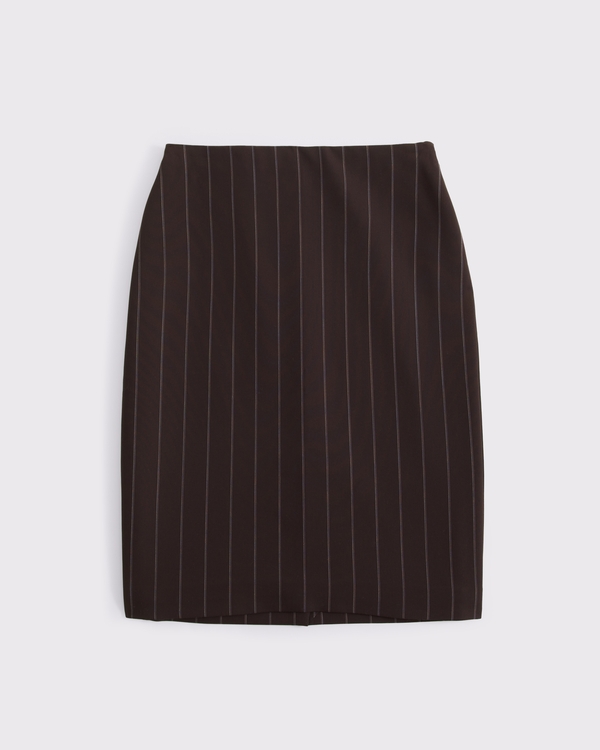 High Rise Pencil Midi Skirt, Dark Coffee Pinstripe view 1