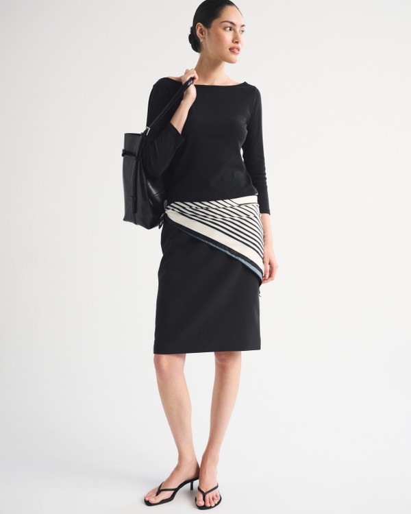 Jupe midi crayon à taille haute, Noir view 1