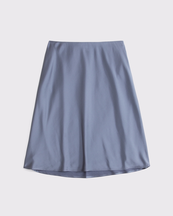 High Rise Satin Midi Skirt, Blue Gray view 1