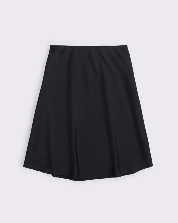 High Rise Satin Midi Skirt, Black view 1